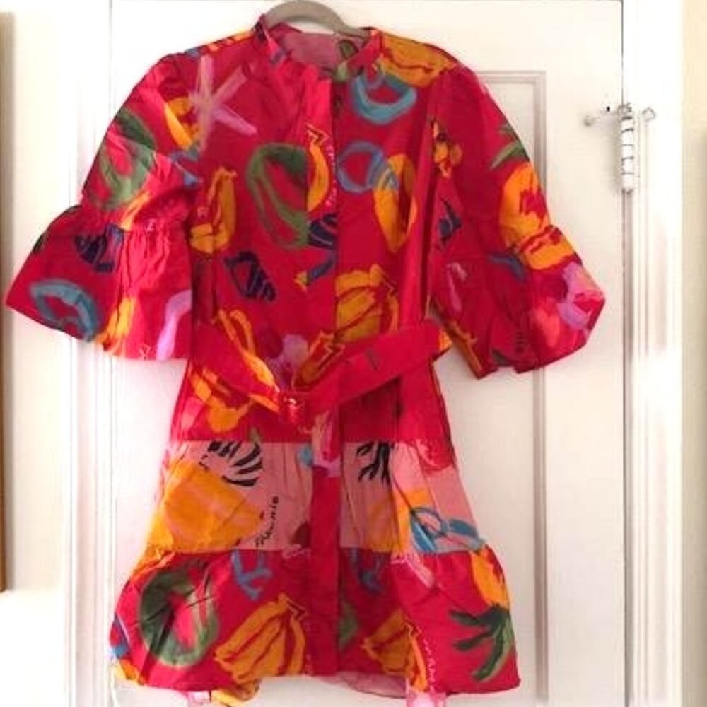 FARM Rio Mixed Fruits Ocean Belted Mini Dress Spring - Picture 4 of 15